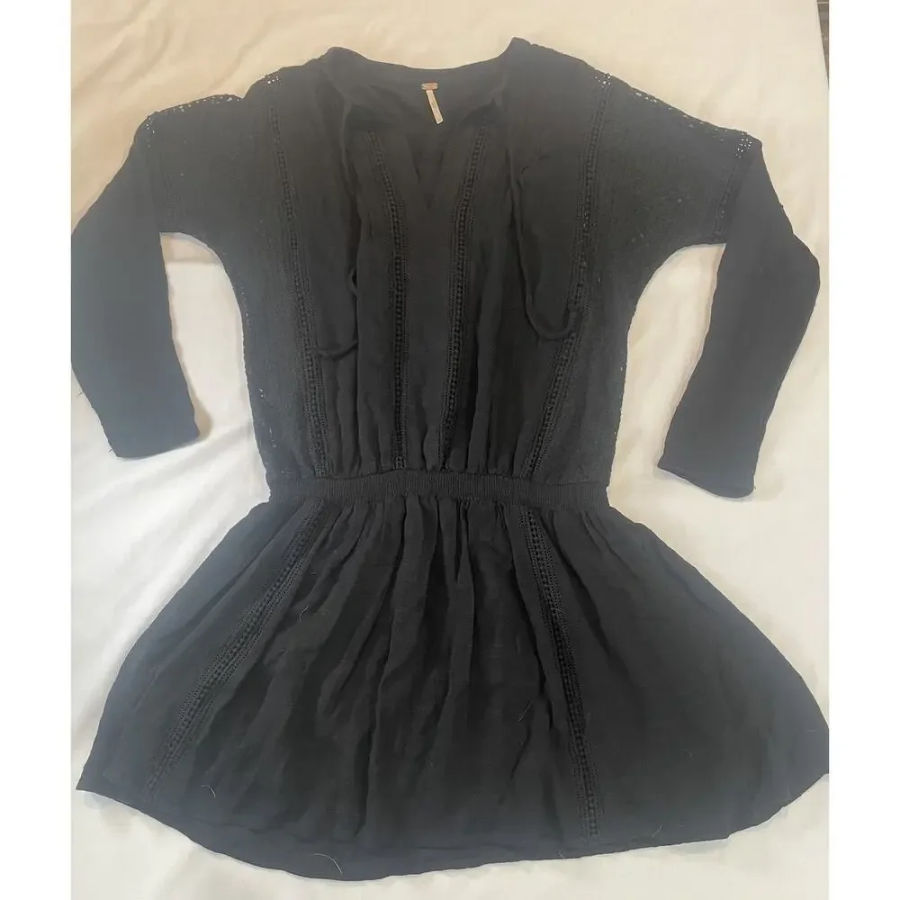 $148 FREE PEOPLE NOMAD BLACK PEASANT DRESS XS